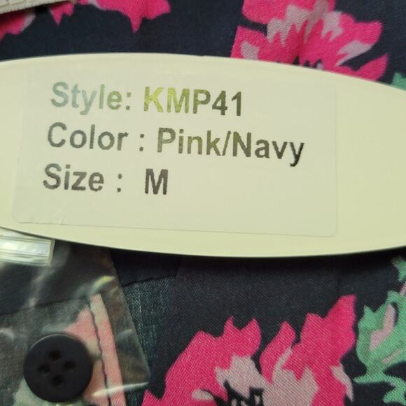 NWT Karissa & Me Navy Blue & Pink Floral‎ V-Neck Roll Tab Long Sleeve Blouse - M - Picture 5 of 8